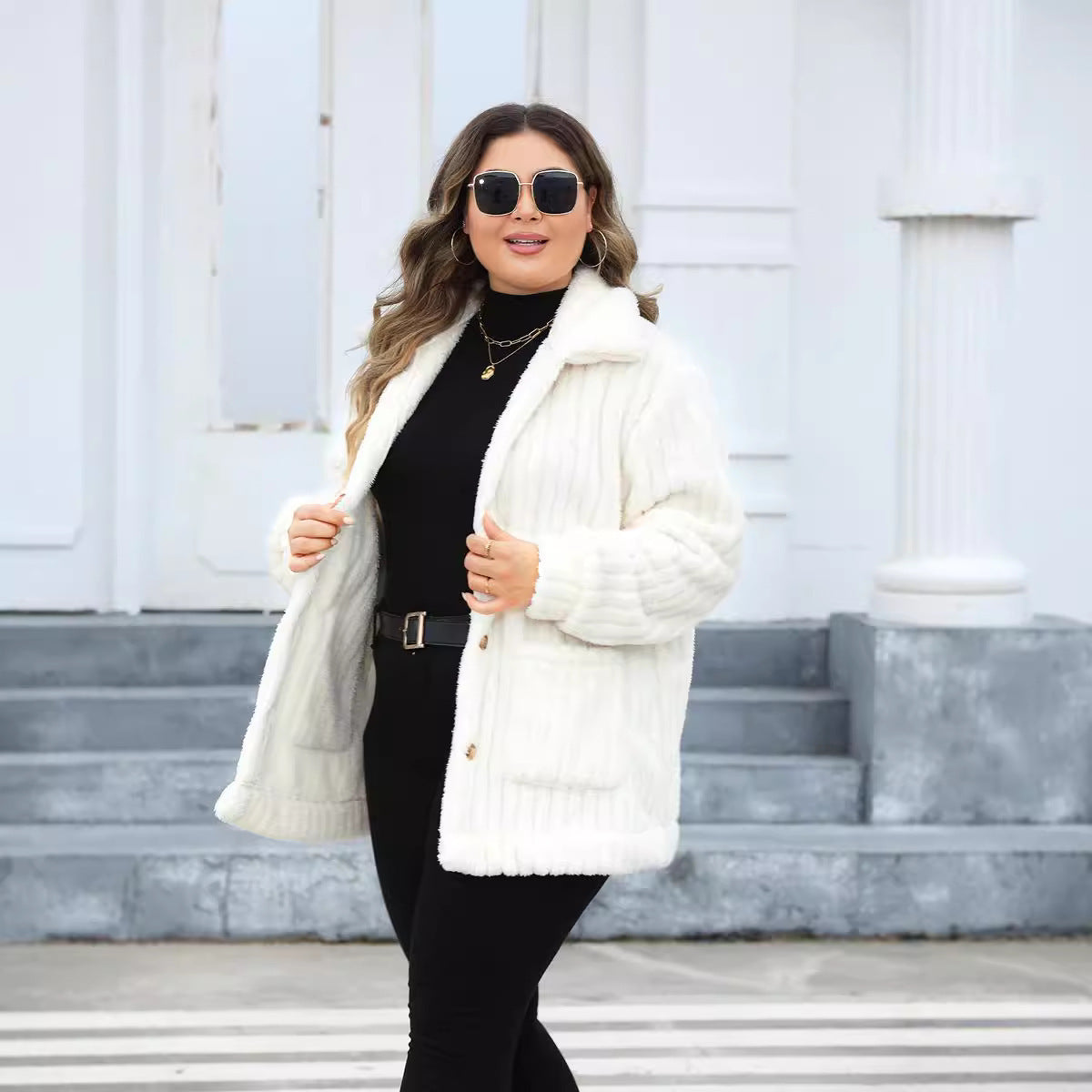 Plus Size Women's Lapel Single Breasted Long-sleeved Coat