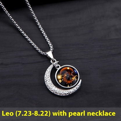 12 Constellation Moon Star Glowing Necklace Charm Jewelry Women Pendant Hollow Luminous Stone Pendant Necklace Gift