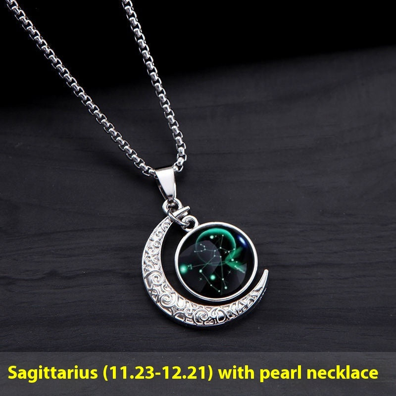 12 Constellation Moon Star Glowing Necklace Charm Jewelry Women Pendant Hollow Luminous Stone Pendant Necklace Gift