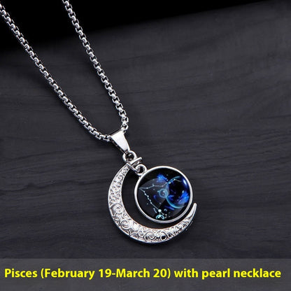 12 Constellation Moon Star Glowing Necklace Charm Jewelry Women Pendant Hollow Luminous Stone Pendant Necklace Gift