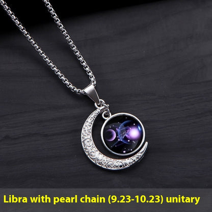 12 Constellation Moon Star Glowing Necklace Charm Jewelry Women Pendant Hollow Luminous Stone Pendant Necklace Gift