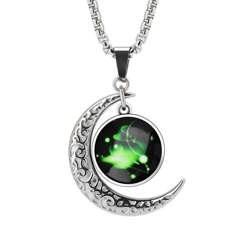 12 Constellation Moon Star Glowing Necklace Charm Jewelry Women Pendant Hollow Luminous Stone Pendant Necklace Gift