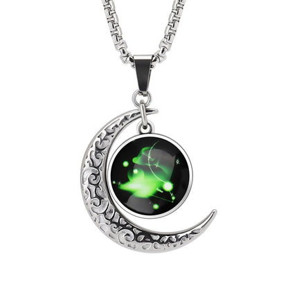 12 Constellation Moon Star Glowing Necklace Charm Jewelry Women Pendant Hollow Luminous Stone Pendant Necklace Gift